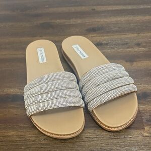 Steve Madden Beige Rhinestone Slide Sandals